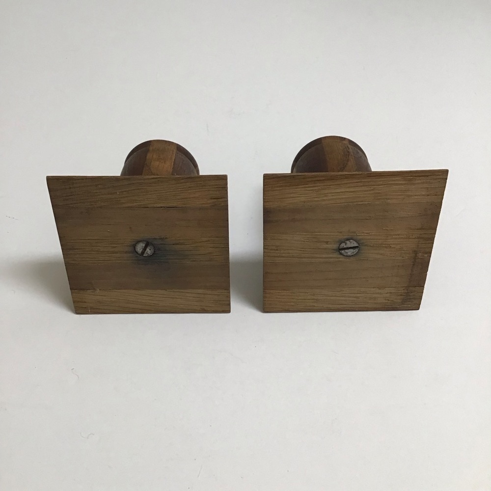 Vintage Folk Art Rustic Pair Small Solid Wood Candlestick Holders 3โ Primitive - Picture 7 of 16